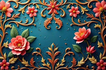 Intricate floral damask wallpaper, elegant swirls and vines , seamless, background