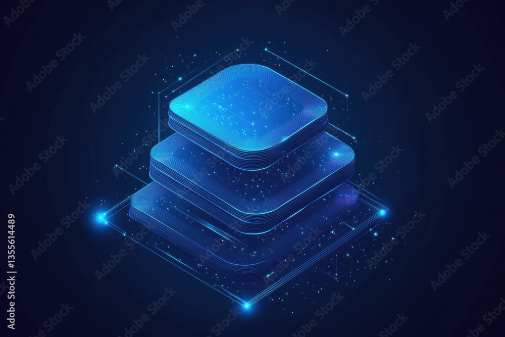 Poster Exploring a high-tech blockchain concept through layered paper cut design with glowing blue elements and digital connections Generative AI