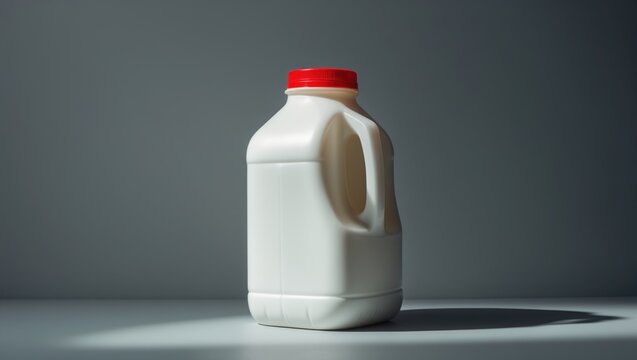 A container of milk featuring a red cap.