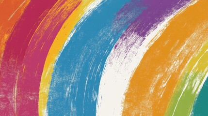 A bold pop-art-inspired rainbow background with thick, colorful brush strokes
