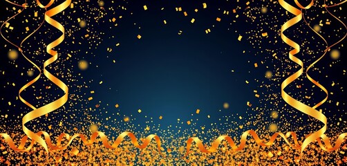 Elegant gold confetti and ribbon backdrop for celebratory design, background, rich