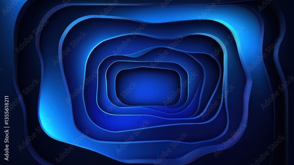 Poster Futuristic digital network concept in layered paper cut style featuring interconnected nodes and glowing blue gradients in a high-tech environment