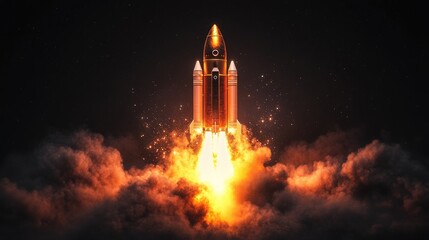 Fototapeta premium A cosmic rocket launch with fiery propulsion and glowing space dust effects