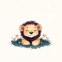 Obraz premium Very simple cute baby Lion illustration, generation AI 