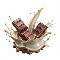 abstract 3d milk and chocolate splashes against each other isolated on white background