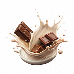 abstract 3d milk and chocolate splashes against each other isolated on white background
