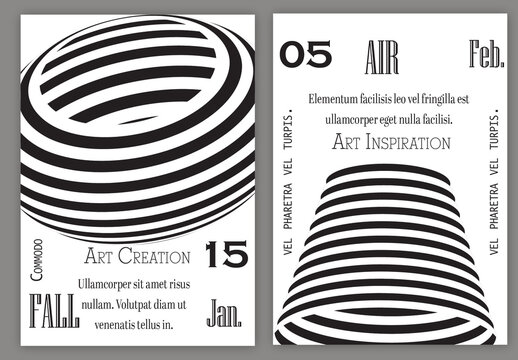 Flyer Template Black White Striped Abstract Round Shape