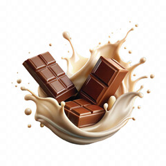 abstract 3d milk and chocolate splashes against each other isolated on white background
