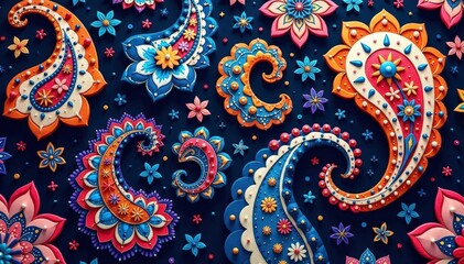 Intricate paisley pattern, flowing seamlessly across the frame , background, textile, intricate paisley
