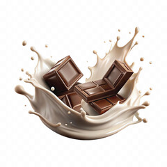 abstract 3d milk and chocolate splashes against each other isolated on white background