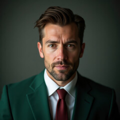 Elegant portrait of a confident young professional dressed in formal business attire, exuding sophistication and assurance. Ideal for corporate, career-oriented content emphasizing professionalism 