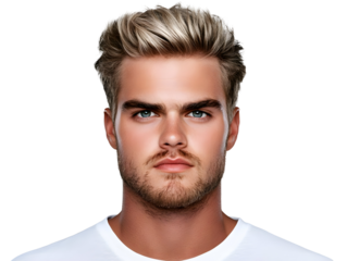 Handsome Blonde Man Portrait Headshot Isolated On Transparent Background Studio Shot Modern Caucasian Male Model With Light Hair And Confident Serious Face Expression Close Up Shot