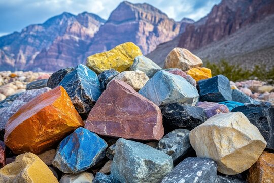Colorful rocks pile in desert mountain range. - Powered by Adobe