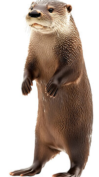Isolated Image of Standing Brown Otter Animal Portrait Detailed Fur