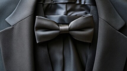 A perfectly folded bow tie and formal suit ready for a black-tie event