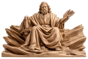 Illustration Of The Ancient Greek God Zeus Statue Sitting On Stone Throne With Book Showing Power And Wisdom On Transparent Isolated Background