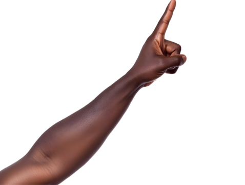 Isolated Hand Pointing Upward Black Arm Showing Index Finger Gesture With Dark Skin and Transparent Background Illustration
