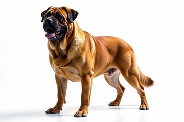 Obraz premium Majestic mastiff, powerful stance, white background, isolated, noble, dog