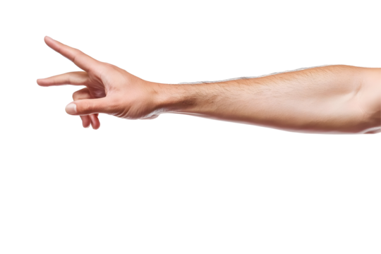 Realistic Photo Of A Caucasian Male Hand With Detailed Skin Texture And Wrinkles Isolated On Transparent Background Posing And Pointing With Fingers And Arm