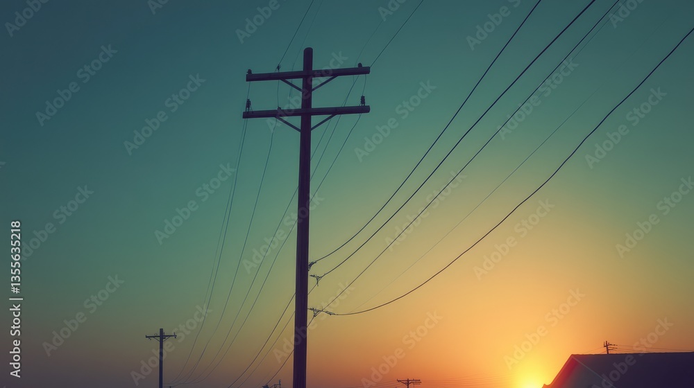 Poster a close-up of an electric pole with power lines in the foreground, leaving surrounding space for cop