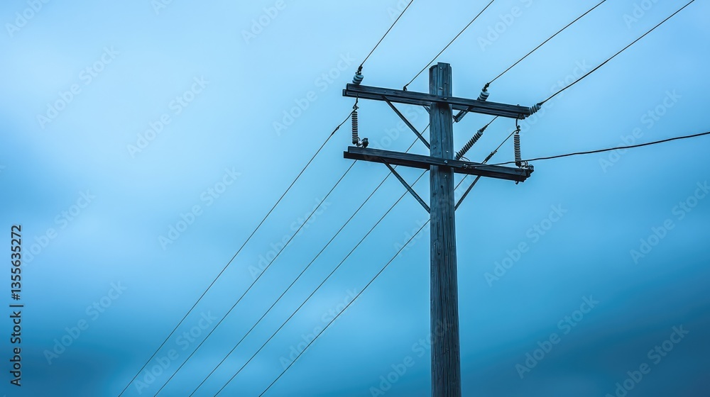 Poster a close-up of an electric pole with power lines in the foreground, leaving surrounding space for cop