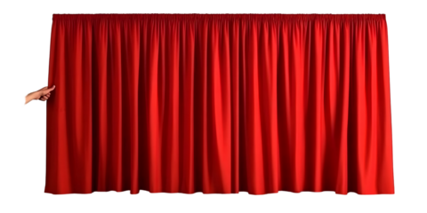 Photorealistic Isolated Red Curtain Illustration With Hand on Transparent Background for Stage or Theater Presentation Optimizing for Adobe Stock