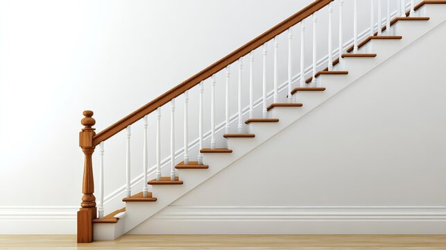 A detailed view of classic balusters along a staircase with a clean, minimalistic backdrop for copy space.
