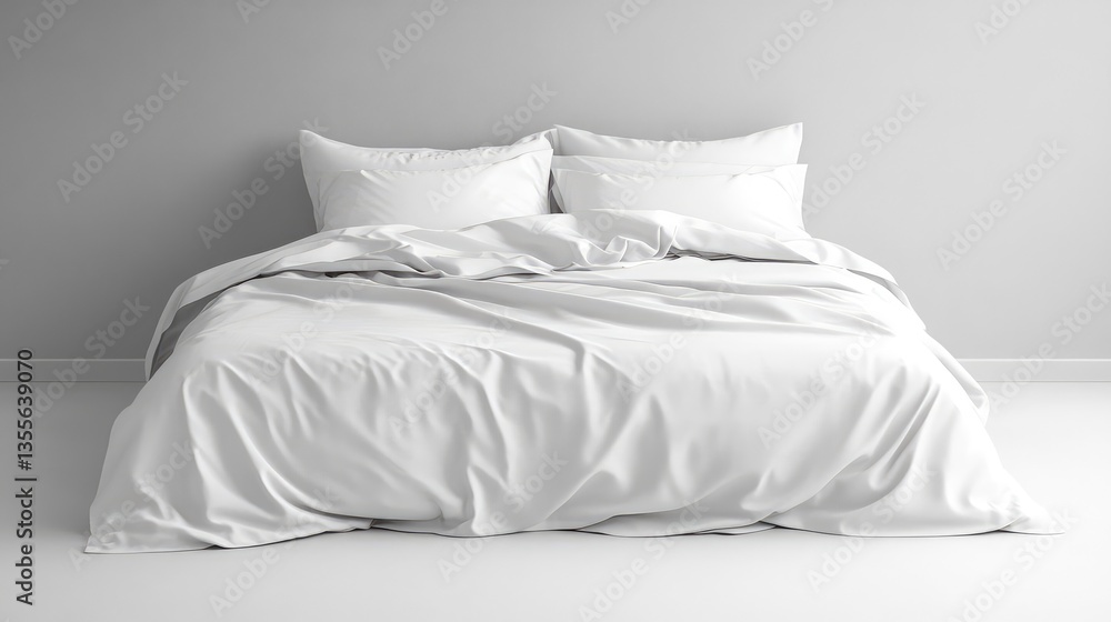 Poster a simple and elegant bedding set with a clean white duvet, neatly arranged pillows, and a smooth bed