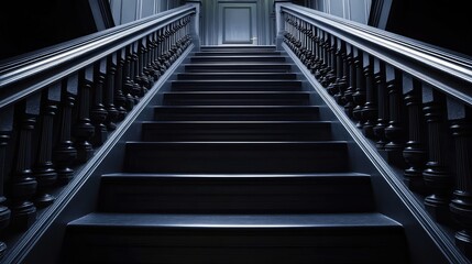Fototapeta premium A staircase with dark, elegant balusters, framed by an empty space ideal for copy or design placement.