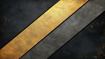 Fototapeta premium Golden and gray diagonal stripes textured dark background create striking visual contrast, evoking sense of elegance