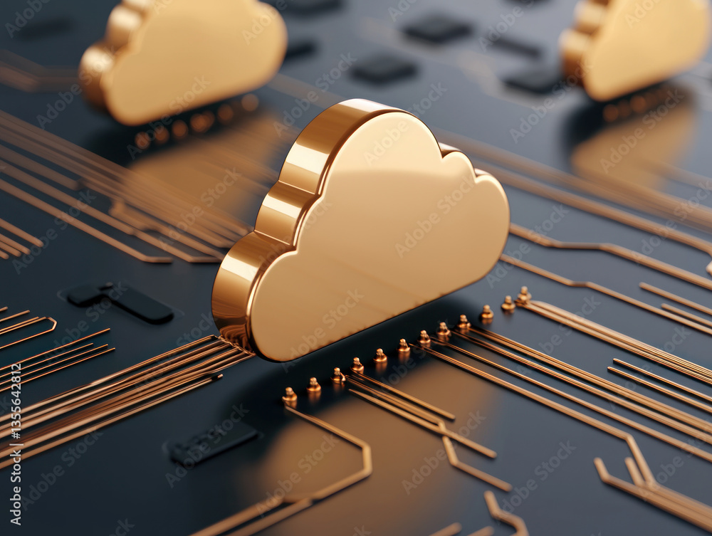 Aufkleber golden cloud symbol on circuit board, representing cloud computing and technology. image conveys inn