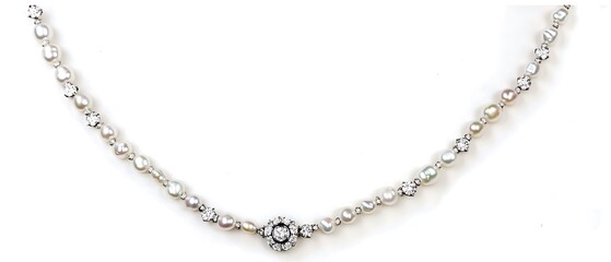 A necklace with a white chain and a white bead in the middle
