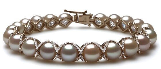 Obraz premium A gold and white bracelet with pearls and diamonds