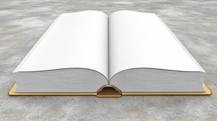 Fototapeta premium Open Book with Gold Cover on Concrete Blank Pages.