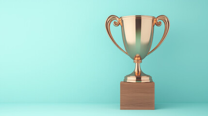 shiny trophy cup on wooden base symbolizes success and achievement, perfect for celebrating victories