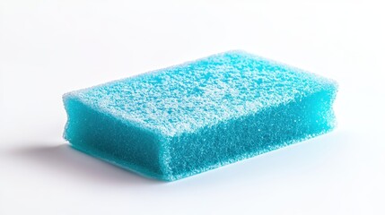 A Single Blue Cleaning Sponge on White Background