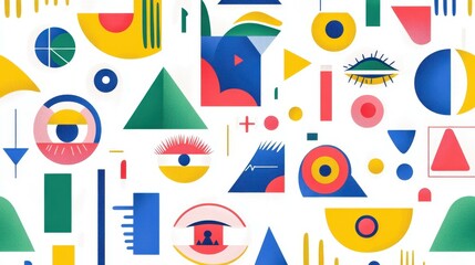 Explore a colorful illustration featuring geometric shapes that convey themes of psychology and wellbeing, inviting reflection.