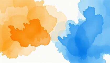 Obraz premium Orange and blue watercolor wash abstract background, soft blend, white paper, image, blue