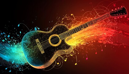 Fototapeta premium Elegant guitar silhouette with musical essence colors, ideal for music stores or concert posters