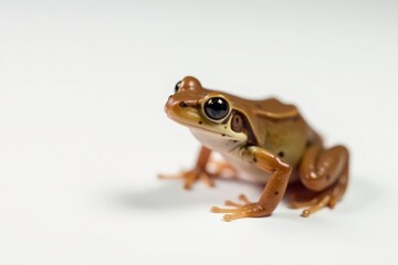 Small brown frog, minimalist white backdrop, focus on texture, animal, stock photo, natural