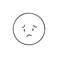 シンプルな手描きの悲しい困り顔文字のモノクロイラスト