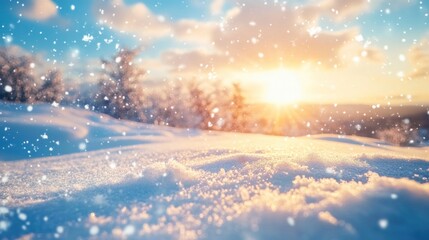 Winter Wonderland Sunset: Snow-Covered Landscape at Golden Hour