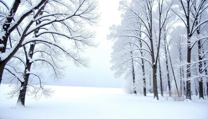 Naklejka premium Snowy branches with bare winter trees isolated on white background, solitude, winter