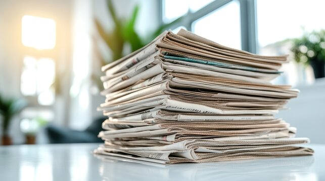A Stack of Newspapers on a Table