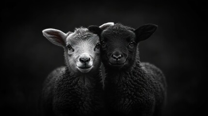 Obraz premium Yin and Yang Lambs: A Monochromatic Portrait of Contrast