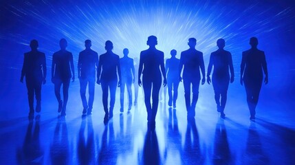 Silhouettes Walking Towards Bright Future with Hope Concept.