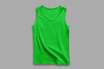 Green sleeveless shirt isolated, mockup. 