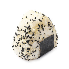 Rice ball (onigiri) isolated on white. Traditional Japanese dish