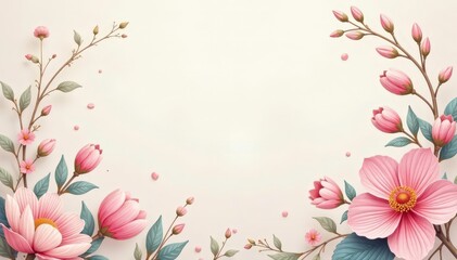 Fototapeta premium Subtle floral motif, pastel hues, delicate lines, repeat, design, soft