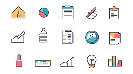 Minimalist Business Icons on White Background, Representing Modern Simplicity and Professional Clarity
